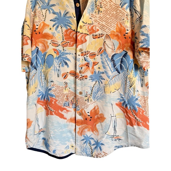Caribbean Sz L Tropical Print Hawaiin Button Down Shirt Vacation Beach - Picture 4 of 10